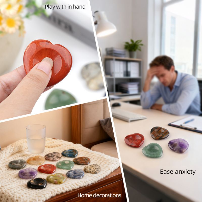 40Mm de cristal natural polegar de pedra de palma Ágata de jade transfronteiriça europeia e americana escultura sulco em forma de coração amor polegar de pedra