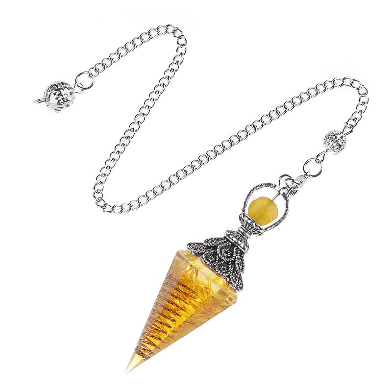 Pêndulo de cristal natural Pêndulo de resina de cone hexagonal de prata antiga envolto em epóxi