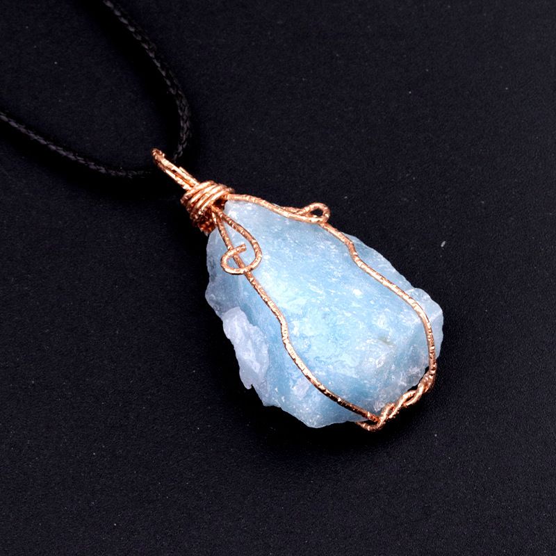 1414-Pingente de seda com enrolamento de pedra áspera citrina, ametista branca rosa fluorita Dongling jade acessórios de colar de pedra irregular