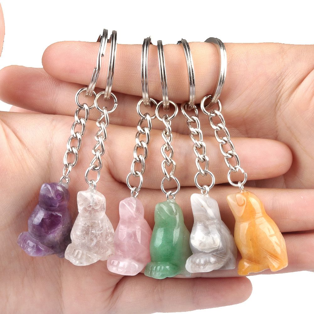 1942-Gravado pássaro chaveiro, cristal ágata pedra gravada animal pingente chaveiro