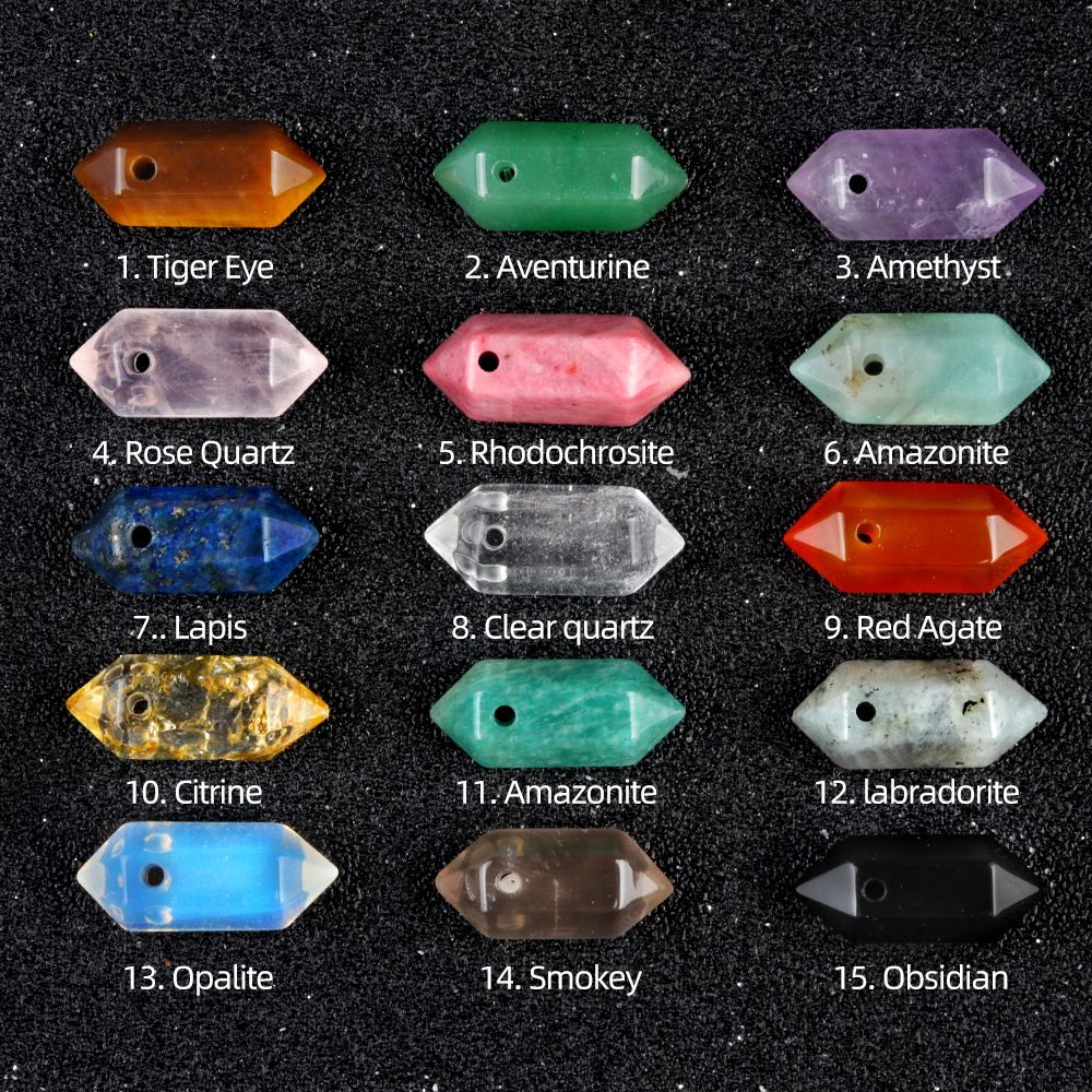 1904-8X20 grande buraco seis colunas cristal de pedra natural de ponta dupla prisma hexagonal pendurado coluna DIY acessórios de jóias