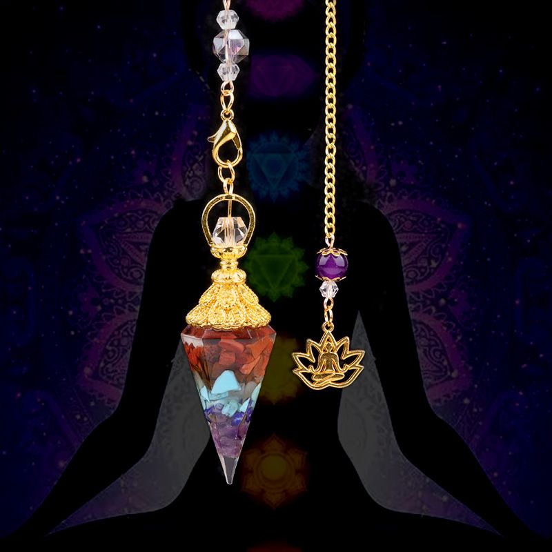 2110-Pingente de pêndulo de cone hexagonal de pedra de cristal natural de ágata colorido de resina de cascalho de ouro, novo produto