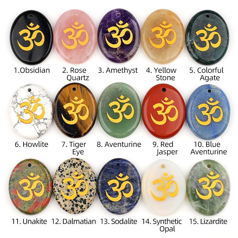 2338-Letras de ágata de cristal natural OM símbolo palma pedra yoga runa DIY chaveiro pingente acessórios