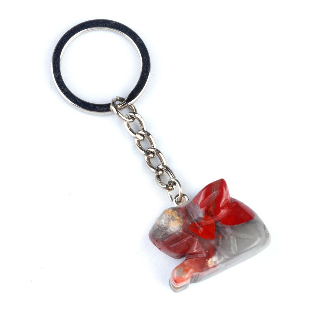 Chaveiro de coelho de 1950, pingente de chaveiro de animal gravado em pedra de ágata de cristal.