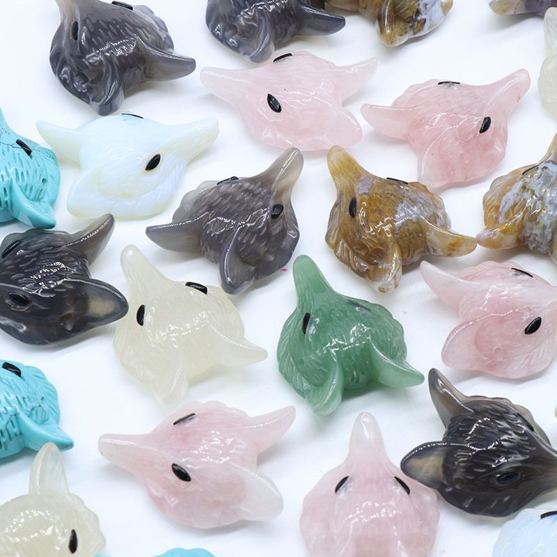 Pingente de raposa de cristal em pó 4CM venda quente, ágata de cristal semi-preciosa pedra gravada cabeça de raposa DIY acessórios de jóias