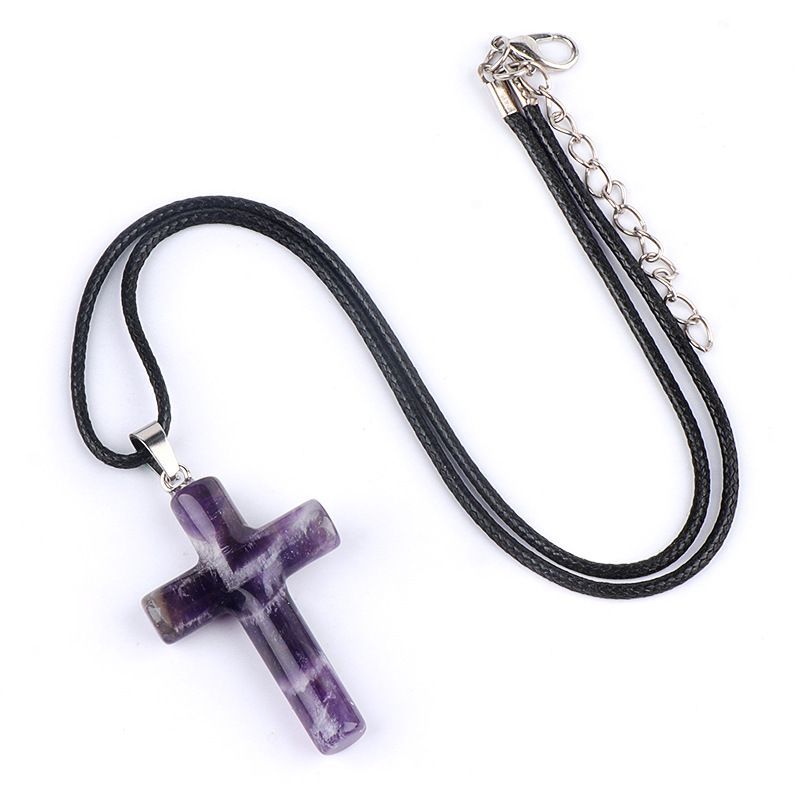 1488 Colar de cruz de cristal natural de 40 mm de venda quente elegante versátil grande pingente de cruz de ágata redonda