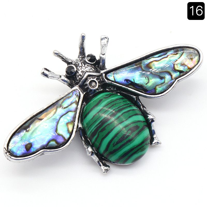 1209-Abelha semipreciosa de ágata de cristal, pingente de pedra preciosa de concha de abalone incrustada em liga, colar de broche