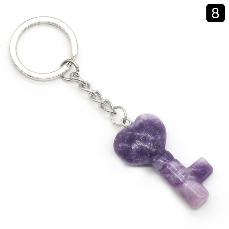 1569 - Chaveiro de Coração de Cristal Natural Chaveiro de Coração Pingente de Fechadura em Forma de Coração DIY Acessório Criativo de Pingente
