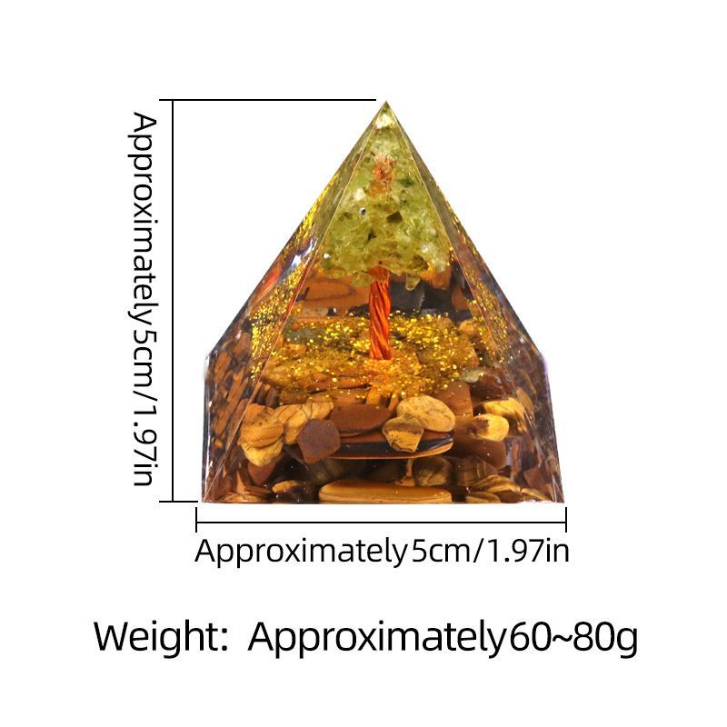 2164-5Cm Azeitona Cristal Árvore da Vida Pirâmide de Cascalho Casa Ornamento de Mesa Resina Artesanato Epóxi