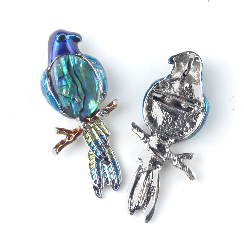 1682-Pingente de broche de papagaio Pingente de broche de gema incrustado com pino de pedra de ágata de cristal, colar