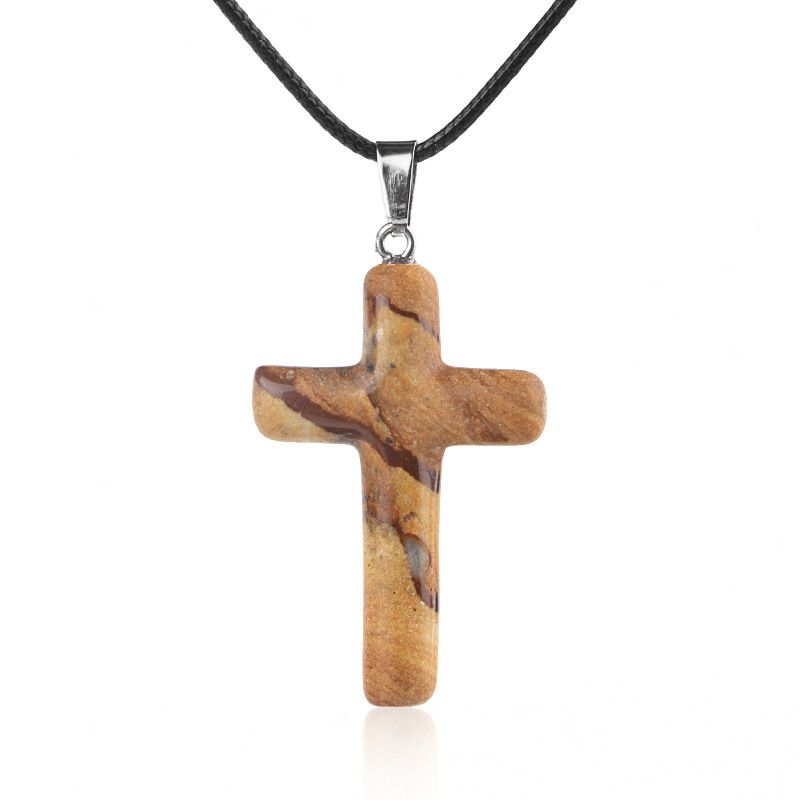 1488 Colar de cruz de cristal natural de 40 mm de venda quente elegante versátil grande pingente de cruz de ágata redonda