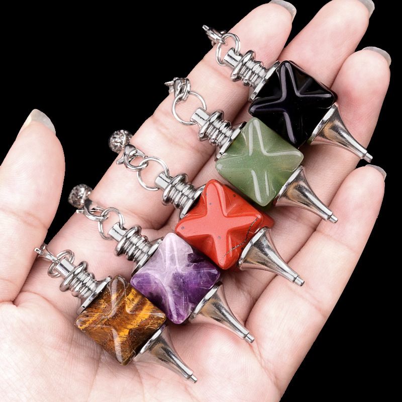 2148-Merkaba Pêndulo de Cristal, Roxo Rosa Cristal Ágata Hexagrama Pêndulo Yoga Jóias