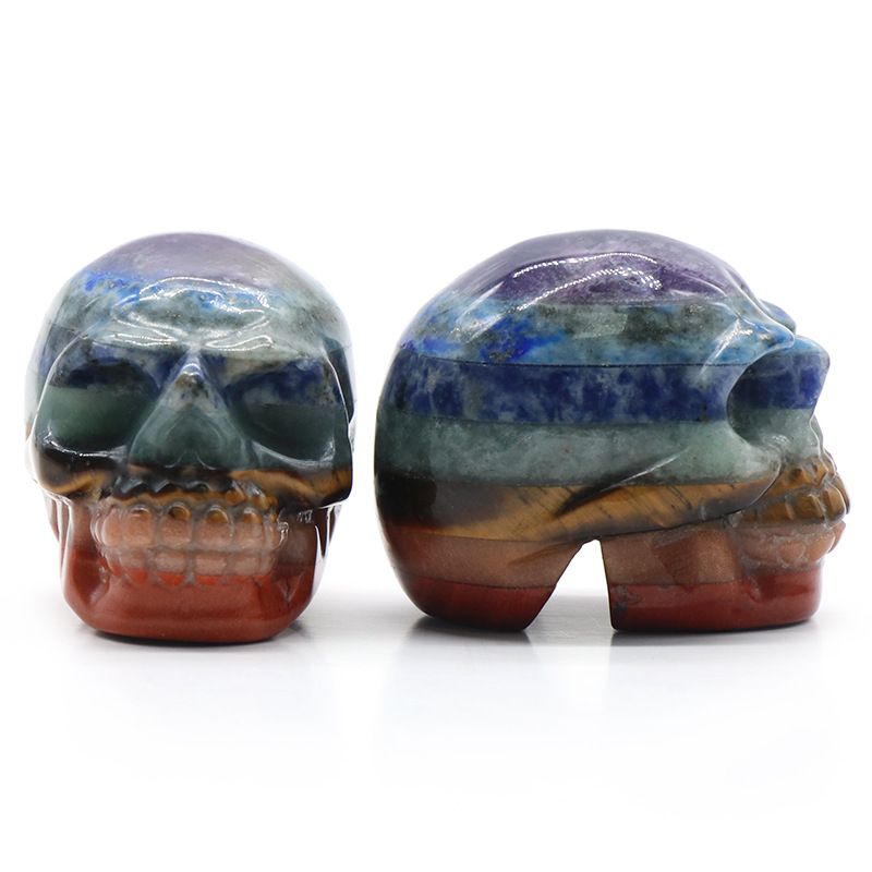 1352-Crânio esculpido em cristal natural emenda colorida artesanato cabeça fantasma Halloween ornamento de artesanato decorativo