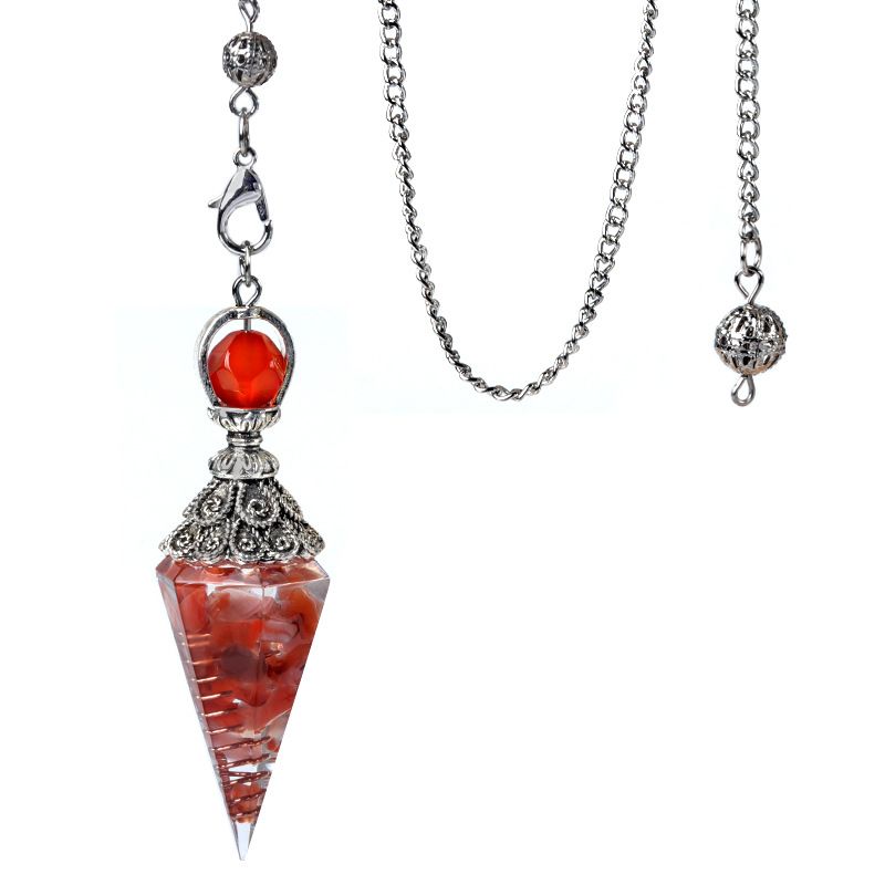 1924-Pêndulo de resina de cascalho colorido de cristal de prata antigo, pingente de cone hexagonal, transfronteiriço
