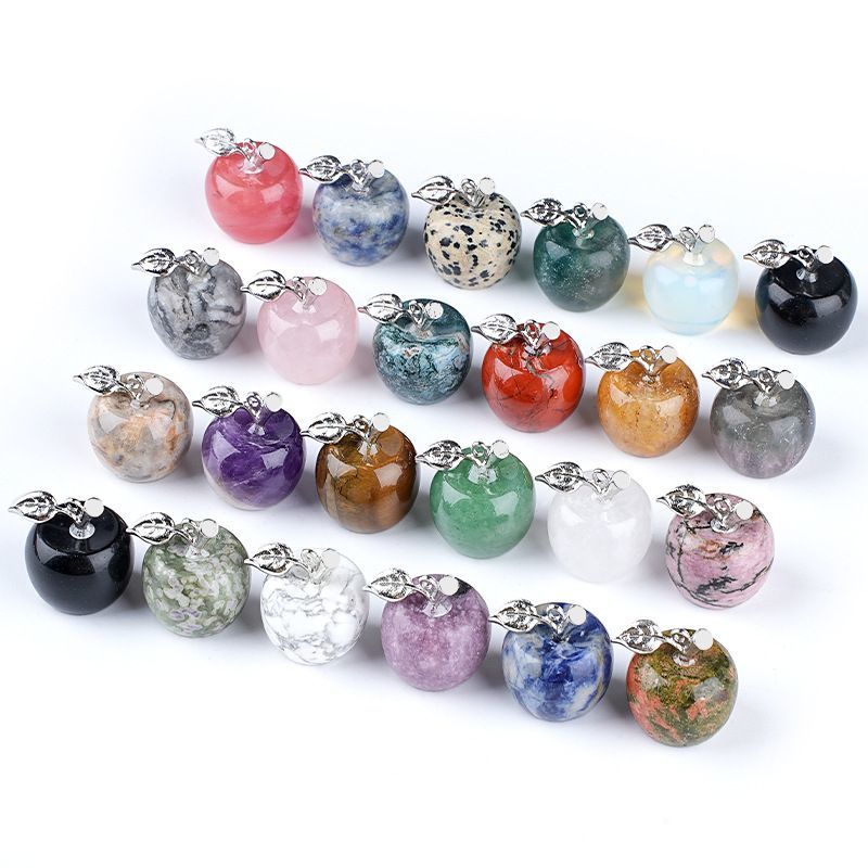 Maçã de cristal natural de 20Mm, colar artesanal de presente de Natal de véspera de Natal, pingente de maçã pequena de pedra natural.