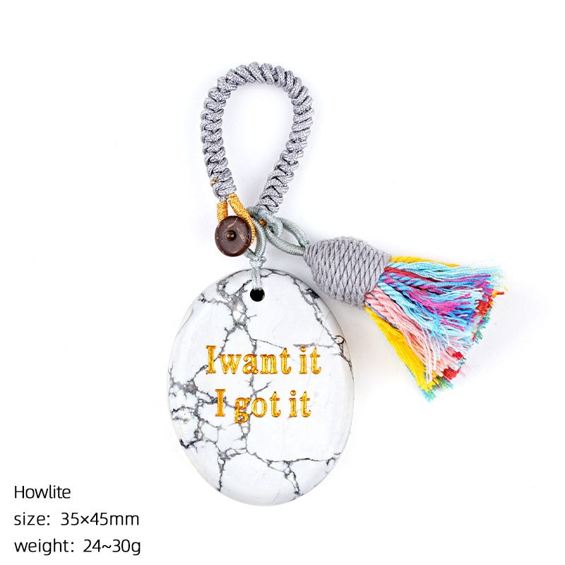 2454 Chaveiro de pedra de cristal natural com letras de ágata pingente de carro, pingente de bolsa de pedra mindfulness.