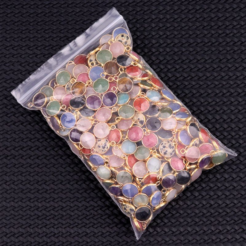 1825-Cristal natural ágata cobre bainha 10mm pingente de seção redonda DIY jóias colar brincos acessórios