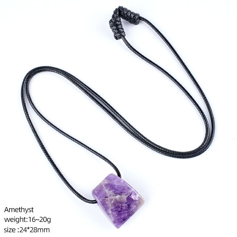 Colar de machado de cristal retro ajustado à mão tecido corda suéter corrente grande buraco trapezoidal ágata pingente de pedra