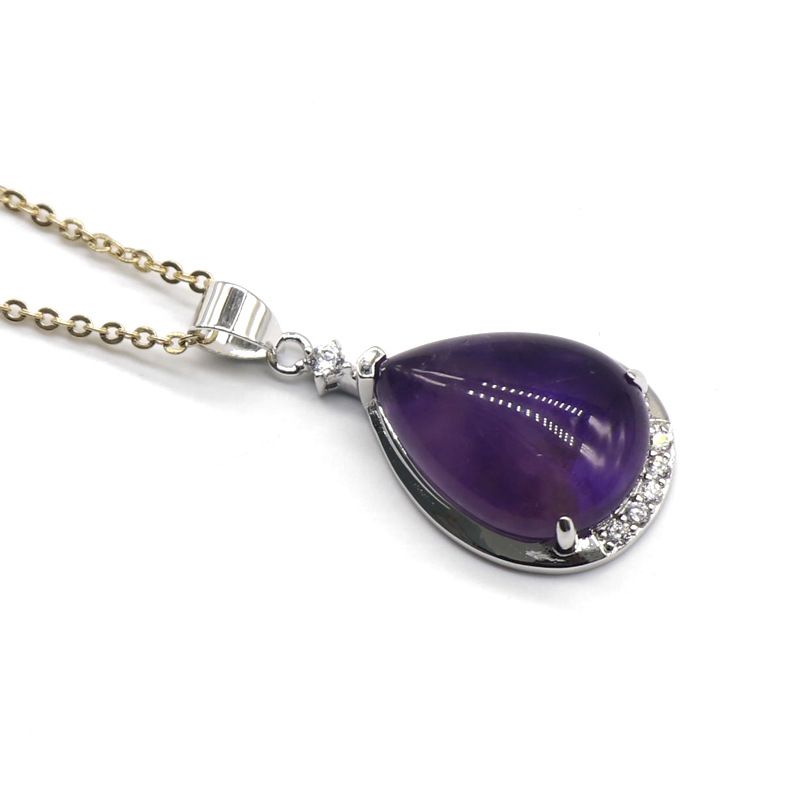 2427 Pingente de gota d 'água de ametista, ágata rosa, olho de tigre, pingente de lápis-lazúli, colar, acessórios de corrente de clavícula feminina.