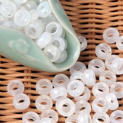 1733-Grânulos de furo grande 12mm furo 6mm ágata branca ábaco contas soltas DIY pulseira colar cordão material espaçador