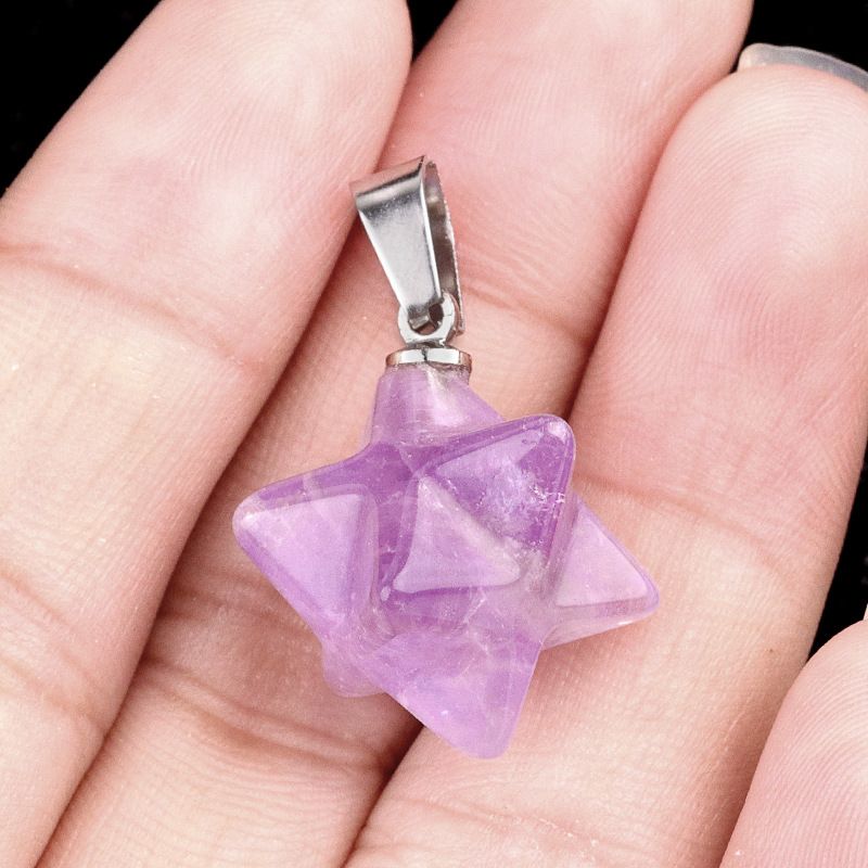 1592-Merkaba pedra de ágata de cristal natural Kaba grande pingente de satélite, pingente de forma geométrica hexagrama