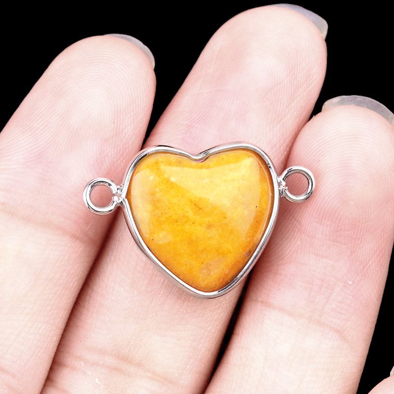 2026-15Mm conector de bainha de amor, pedra semi-preciosa natural amor duplo orifício de suspensão acessórios de jóias DIY