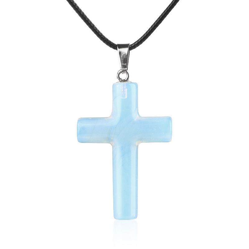 1488 Colar de cruz de cristal natural de 40 mm de venda quente elegante versátil grande pingente de cruz de ágata redonda