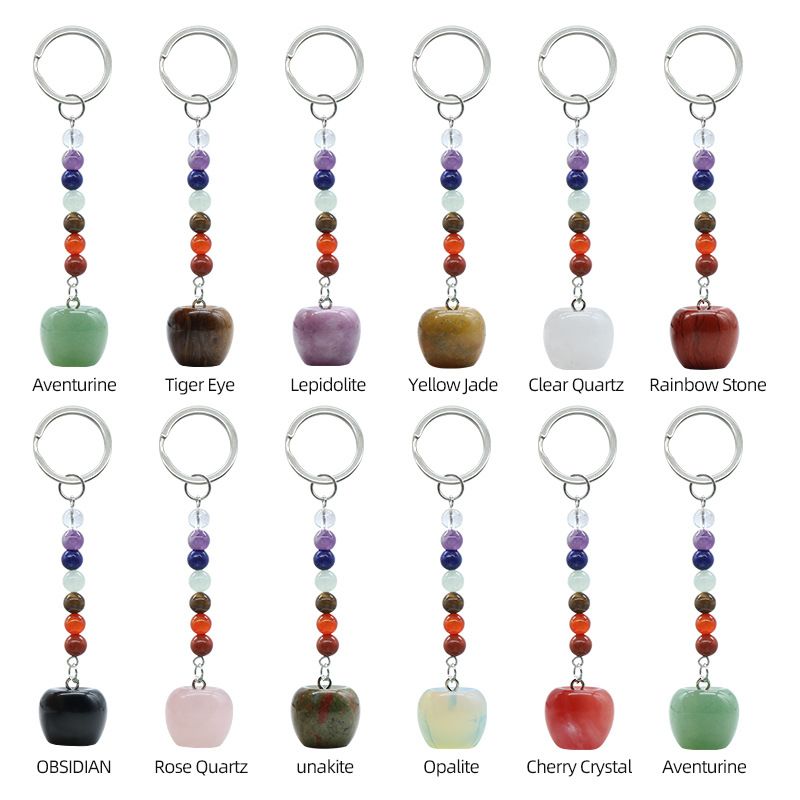 1478-Pequeno Chaveiro de Maçã Cristal Natural Pedra Colorida Pingente De Maçã De 20mm, Decoração De Véspera De Natal