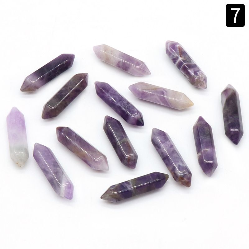 1063-Pedra semi-preciosa de cristal natural de duas cabeças pontiaguda superfície de corte de cone hexagonal pequeno pilar 8X31mm acessórios DIY
