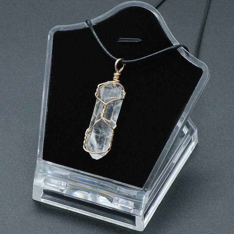 Coluna de cristal de pedra áspera de quartzo transparente 1448 pingente de enrolamento irregular ouro prata colar de cristal branco