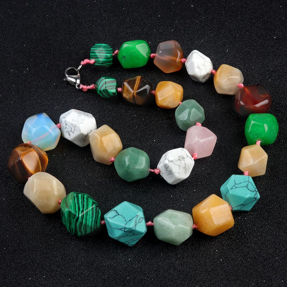 1906-Colar irregular de jade de ágata de cristal natural, pedra bruta polida e polida com colar de forma atada
