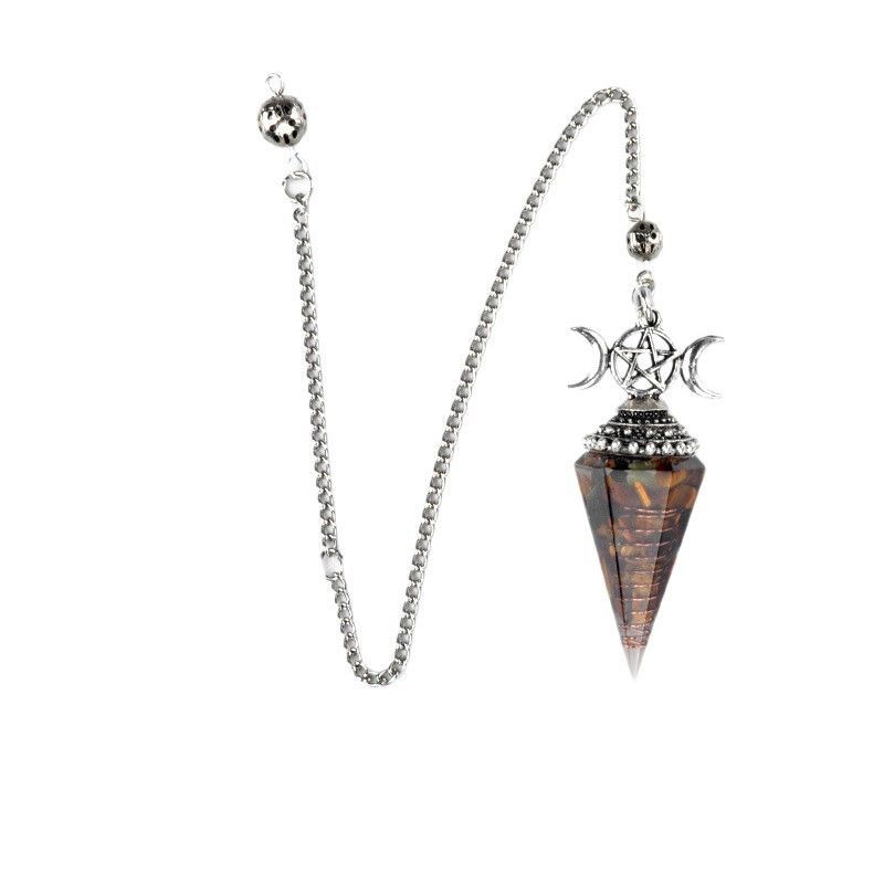 1690-Lua trifásica colorido cascalho resina cristal pedra preciosa hexagonal cone pêndulo, pingente de chakra