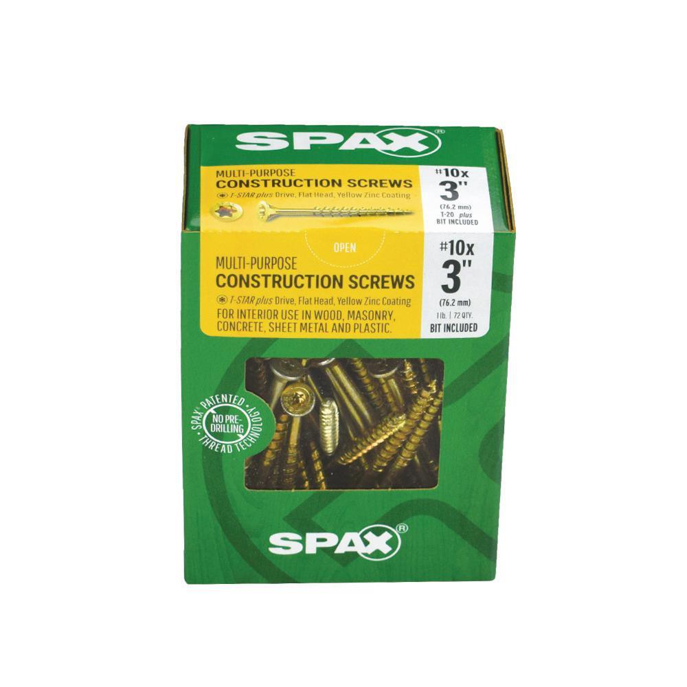 #10 x 3 in. T-Star Plus Drive Flat-Head Partial Thread Yellow Zinc Coated Multi-Material Screw (72 per Box)