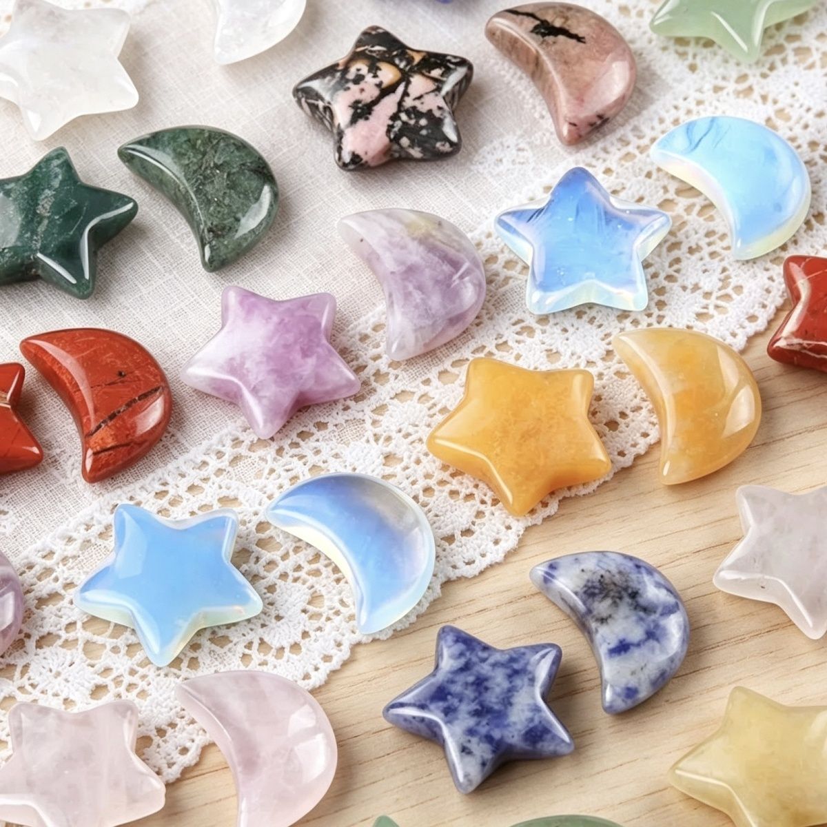 1702-Pedra semipreciosa de ágata de cristal natural 20mm pentagrama não poroso estrela lua acessórios de decoração