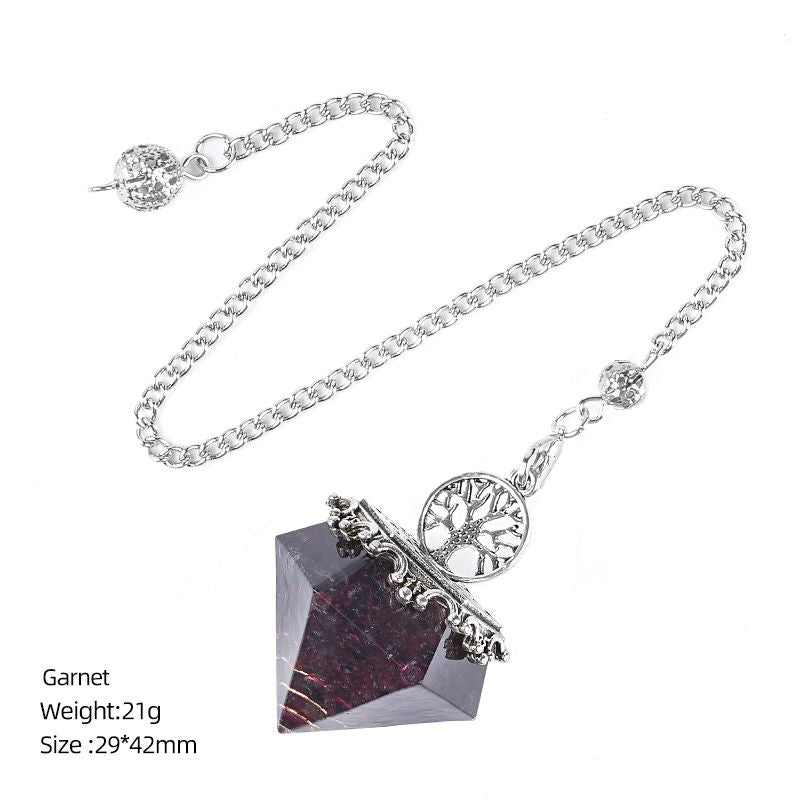 Pingente de pêndulo de cristal natural Cascalho epóxi Árvore da vida Yoga Meditação Freqüência ajustável Rômbolo Resina Pêndulo