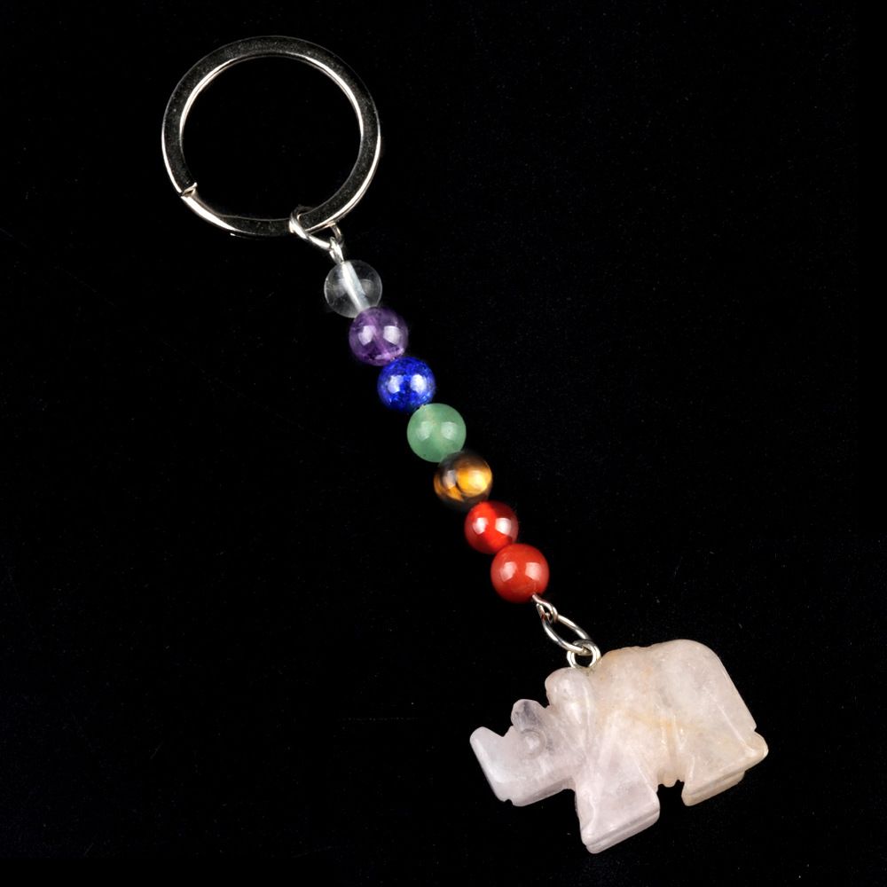 1960-Chaveiro de rinoceronte de pedra de cristal colorido, pingente de jóias de chakra, pingente de chaveiro de animal pequeno