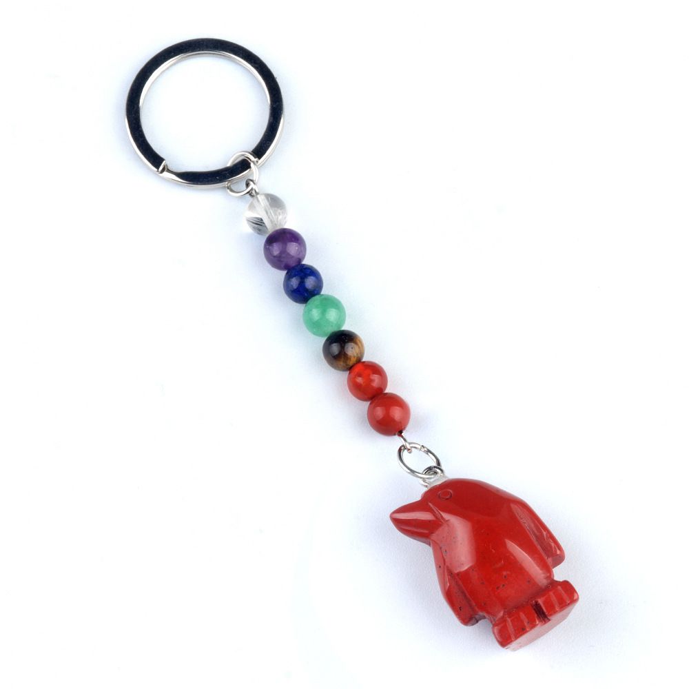 1961-Chaveiro de pinguim de pedra de cristal colorido, pingente de jóias de chakra, pingente de chaveiro de animal pequeno