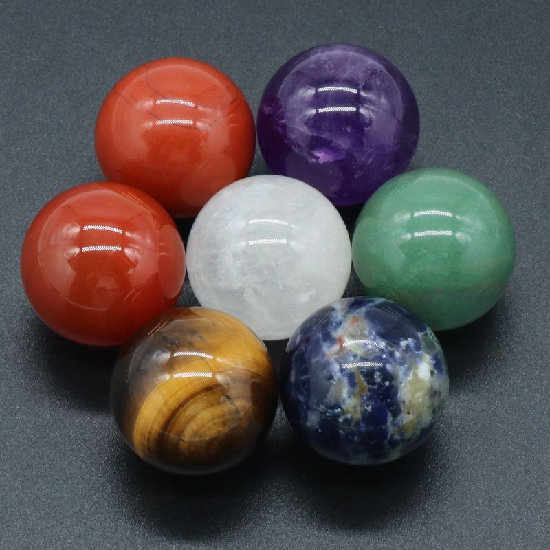 Grande bola de pedra colorida de 25mmchakela, 7 pedras de jade de ágata de cristal natural, ornamento de pedra de ioga de chakra.