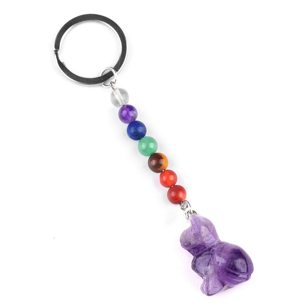 1956-Chaveiro de gatinho de pedra de cristal colorido, pingente de jóias de chakra, pingente de chaveiro de animal pequeno