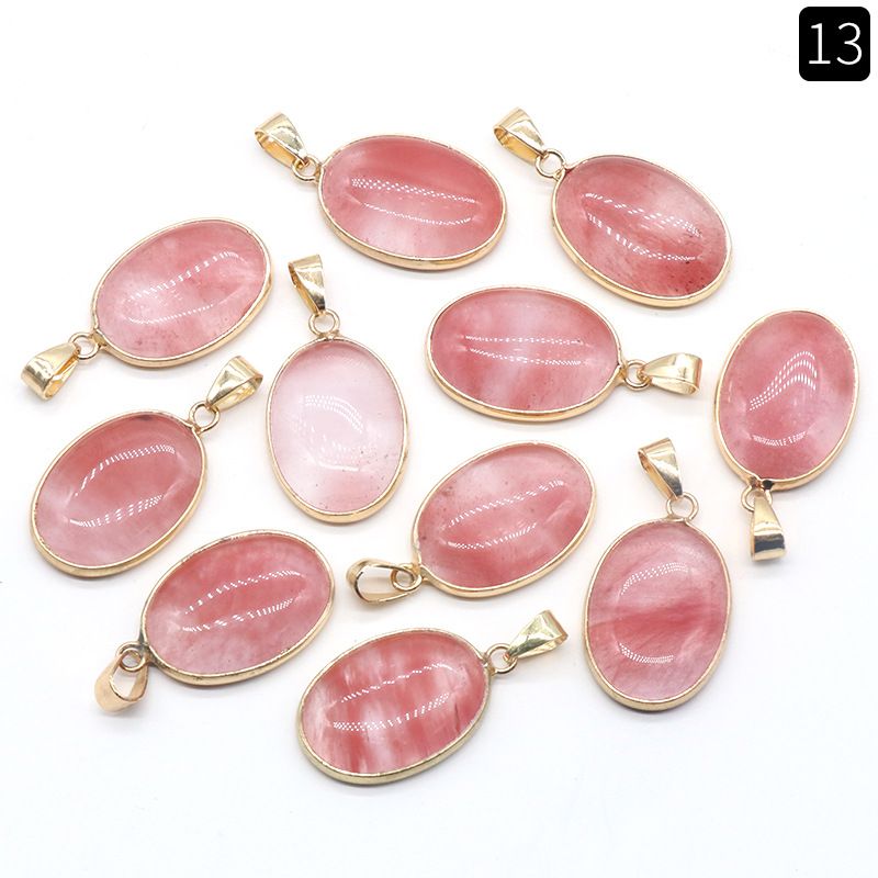 1430-Pingente de bainha oval de cristal de ágata natural, colar de cobre com meia face em forma de ovo