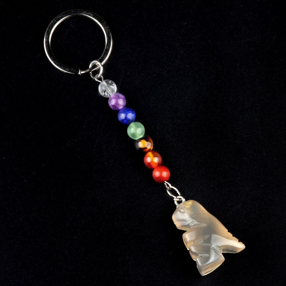 1953 Chaveiro de dinossauro pequeno de pedra de cristal colorido, pingente de jóias de chakra, pingente de chaveiro de animal pequeno
