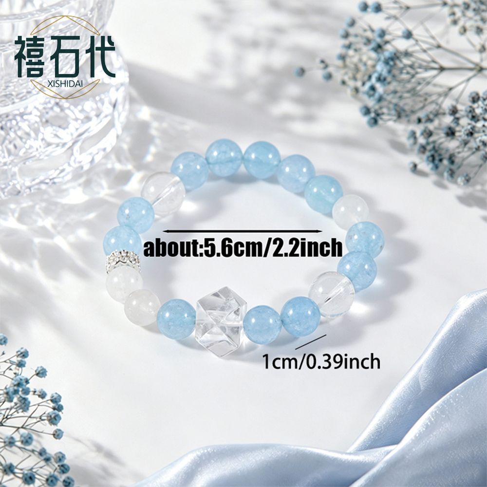 [Xixi Shidai] Pulseira Blue Moonlight White Crystal Sugar Cube, fresca e azul, acalme-se e alivie o estresse