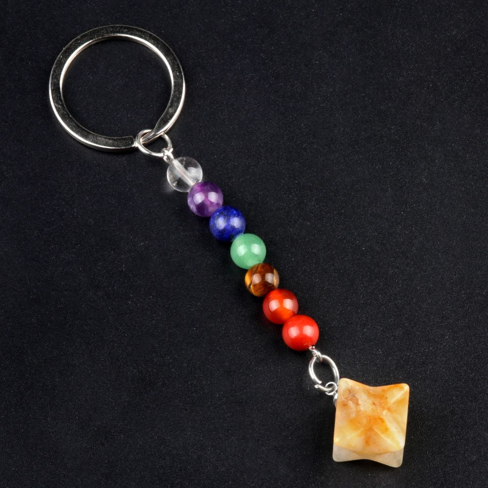 1937-Pedra colorida de cristal natural ágata Kaba chaveiro estrela, pingente de hexagrama tridimensional Merkaba.