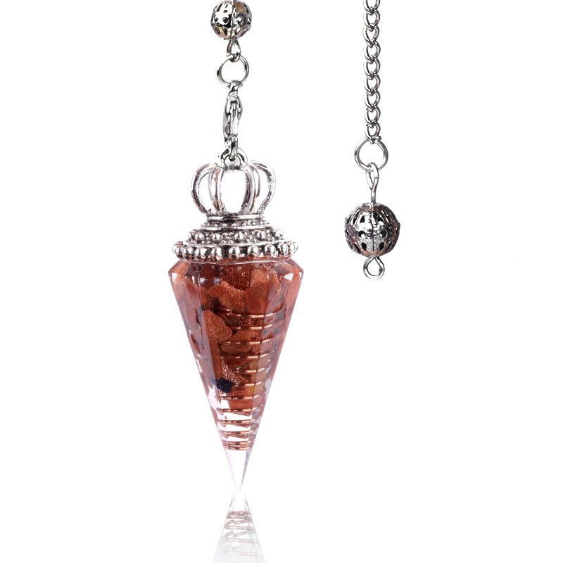1645-Pêndulo de alma, pêndulo de resina de cascalho cristal, pêndulo de chakra cônico hexagonal