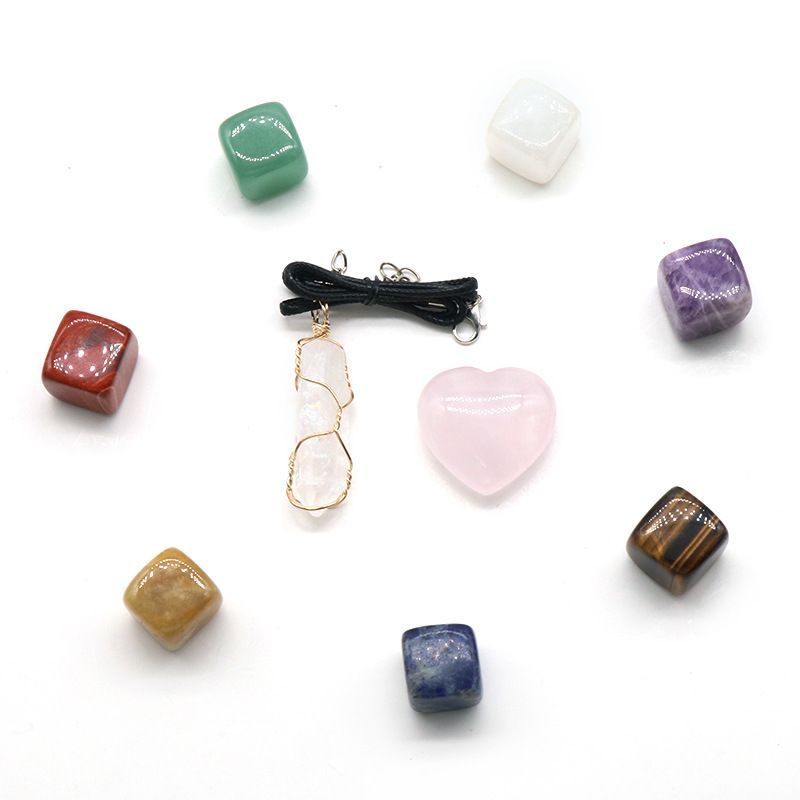 1559-Conjunto de cristal de sete veias de ioga, cristal rosa Love Crystal Pillar Yoga Stone presente em caixa colorida de sete veias