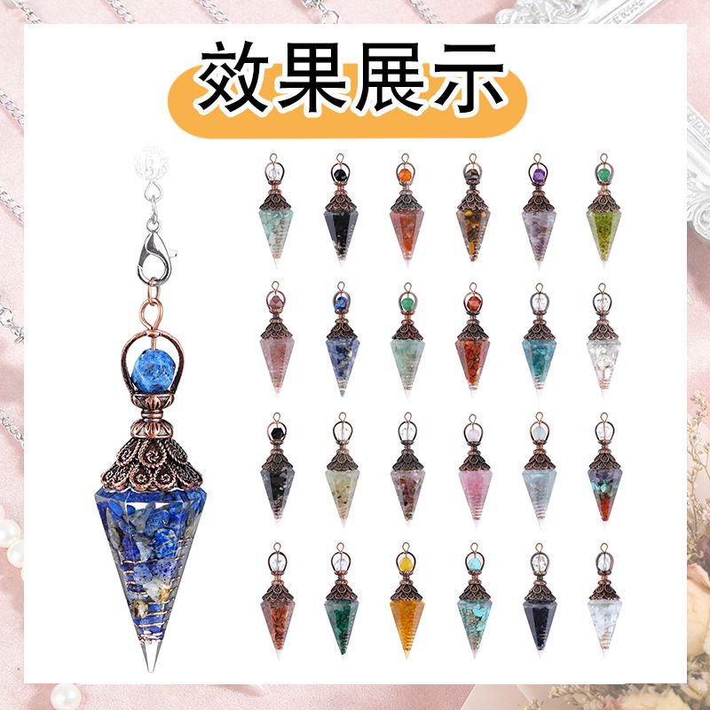 Pingente de pêndulo de cristal de bronze personalizado europeu e americano hexagonal Cone Rhombus Yoga Meditação Pêndulo de resina de frequência ajustável