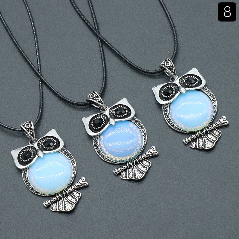 1545-Gem Coruja conjunto de gemas colar coruja, ágata de cristal semi-precioso multi-colorido pingente coruja
