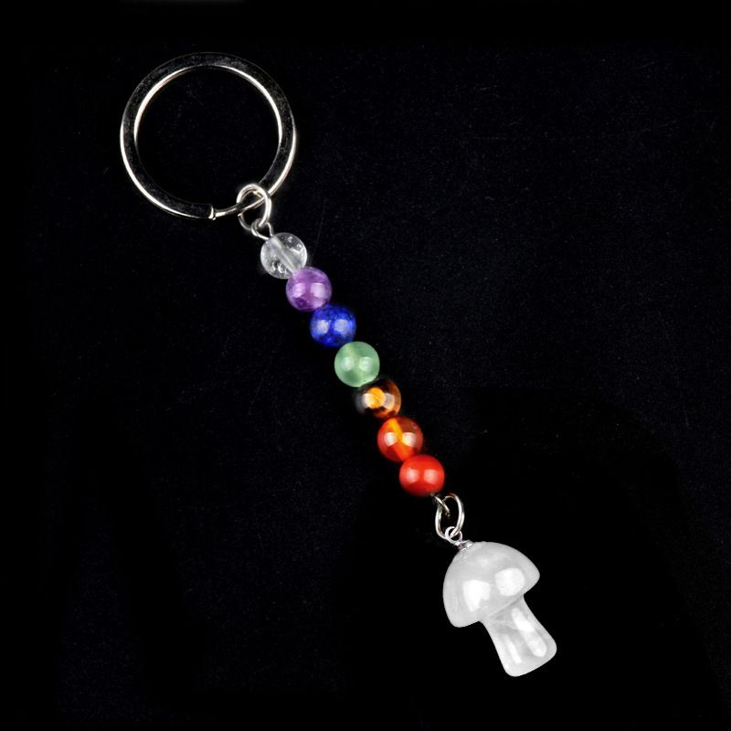 1469-Chave pingente de cristal natural colorido pedra 2cm cogumelo chaveiro saco acessórios presente atacado