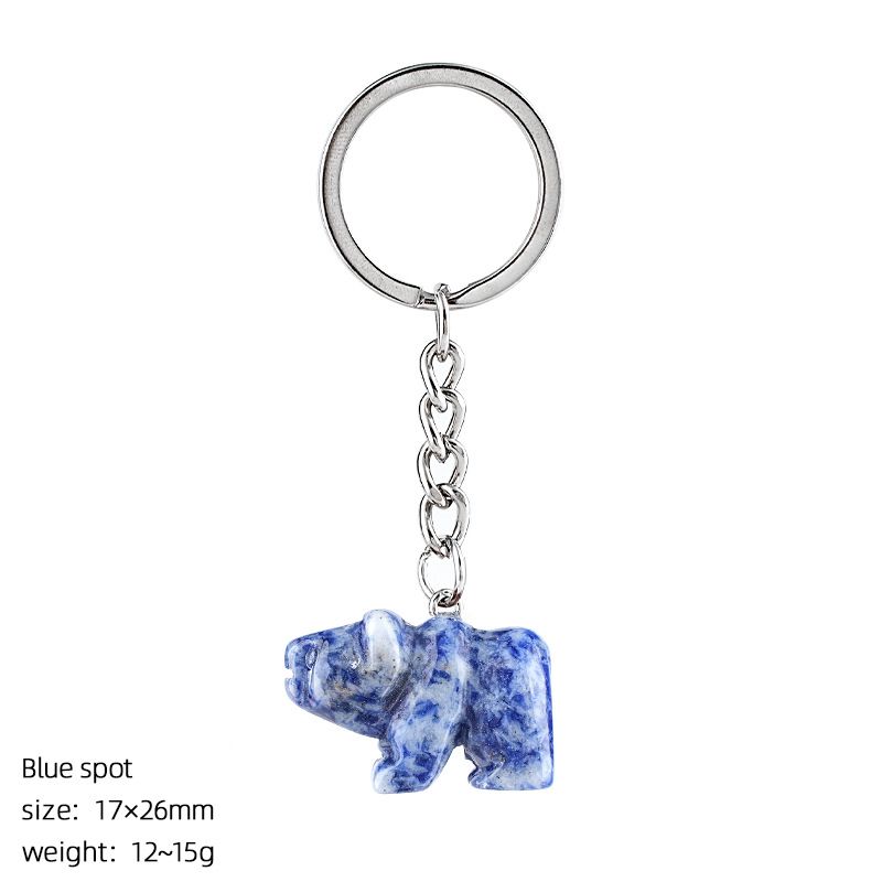 Pedra natural urso polar chaveiro criativo saco acessórios animais pedra cristal gravado urso pingente