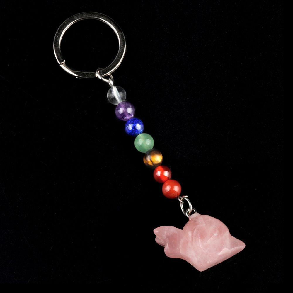 1962-Chaveiro de caracol de pedra de cristal colorido, pingente de jóias chakra, pingente de chaveiro de animal pequeno